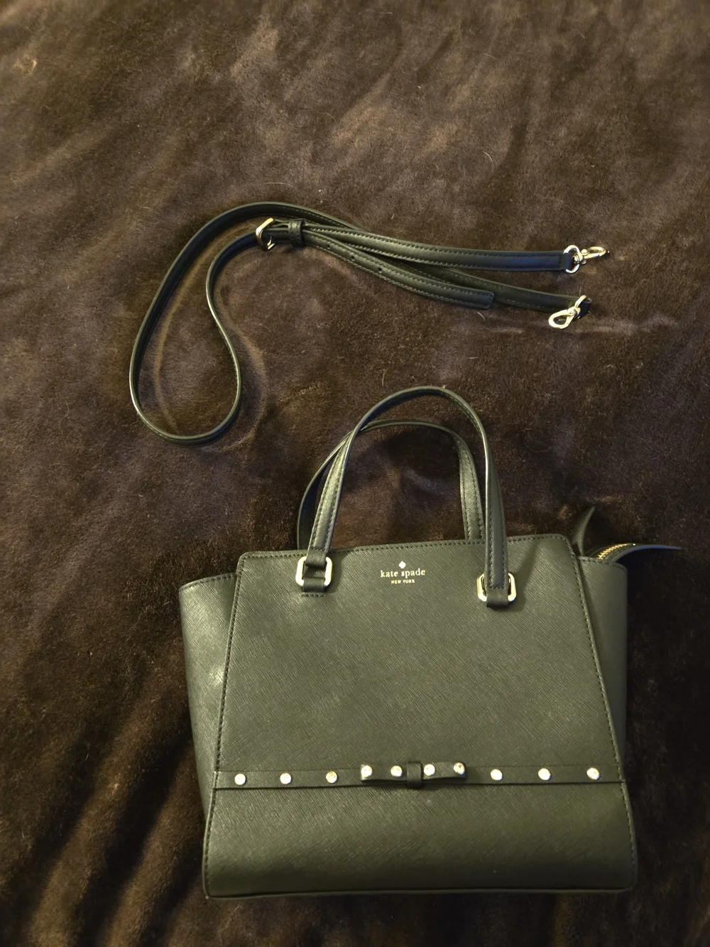 Kate Spade Black Leather Satchel with Removable Strap